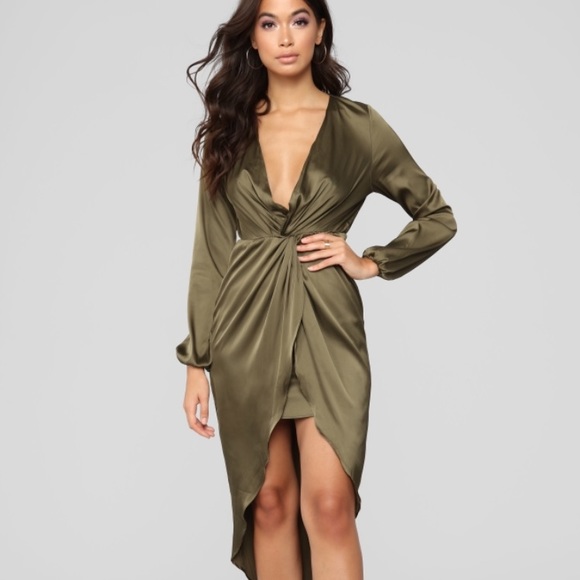 satin olive dress